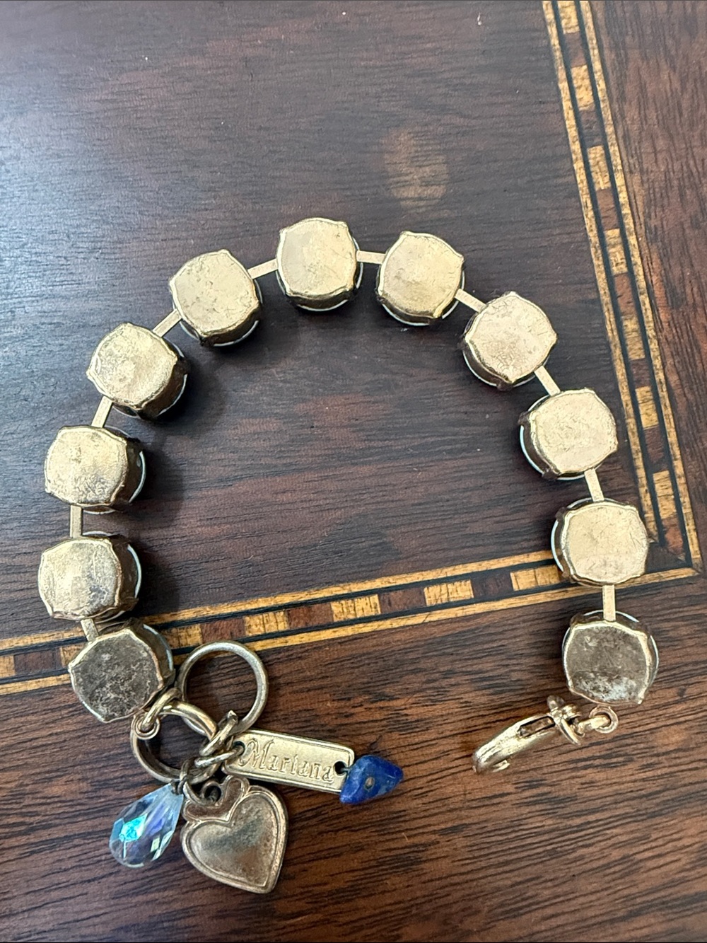 Mariana Denim Blue Crystal Bracelet with Rose Gold Tone Heart Charm - Picture 5 of 5